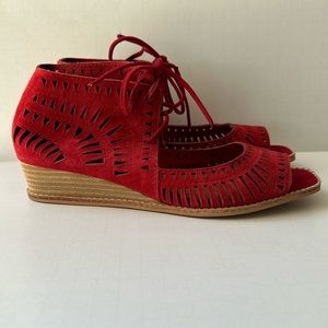 Jeffrey Campbell Rodillo Red Suede Low Wedge Sandals